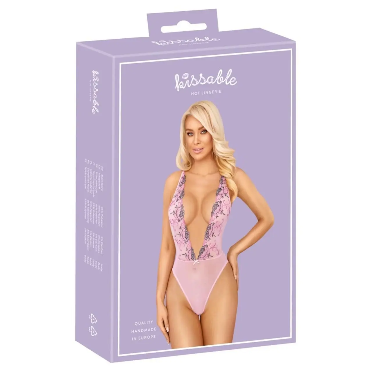 Kissable Body S/M z haftem kwiatowym, rożowy, regulowane ramiączka