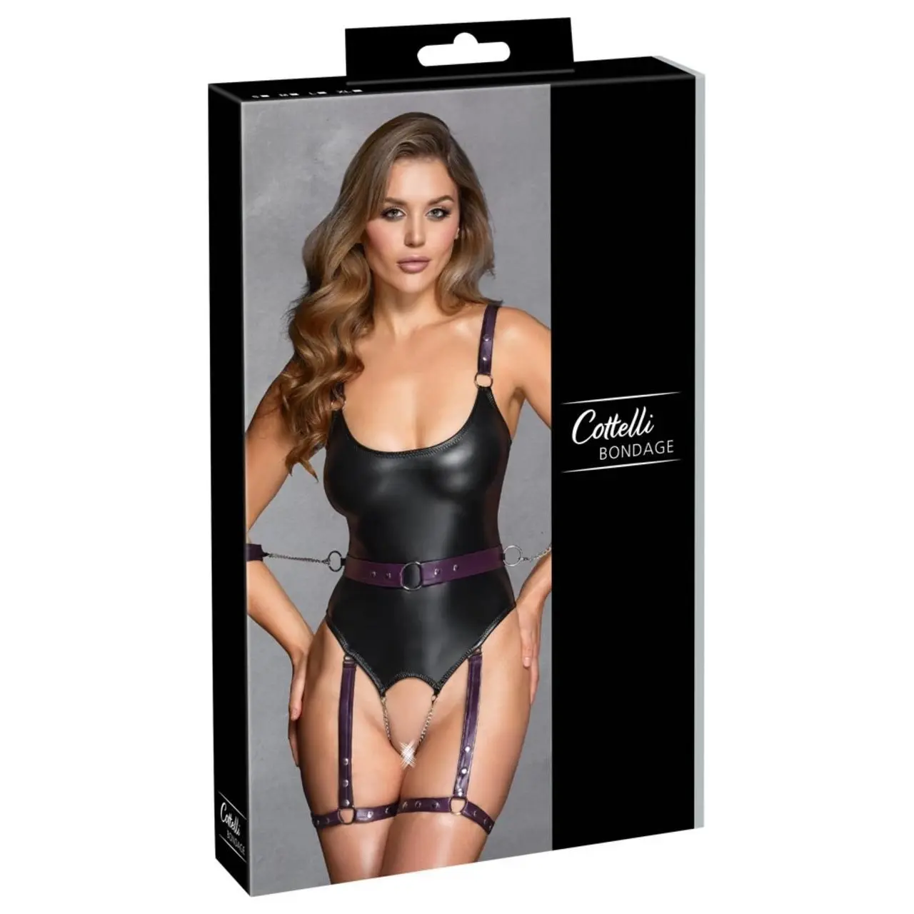Cottelli Collection Body Bondage M z mankietami i łańcuszkami, czarne