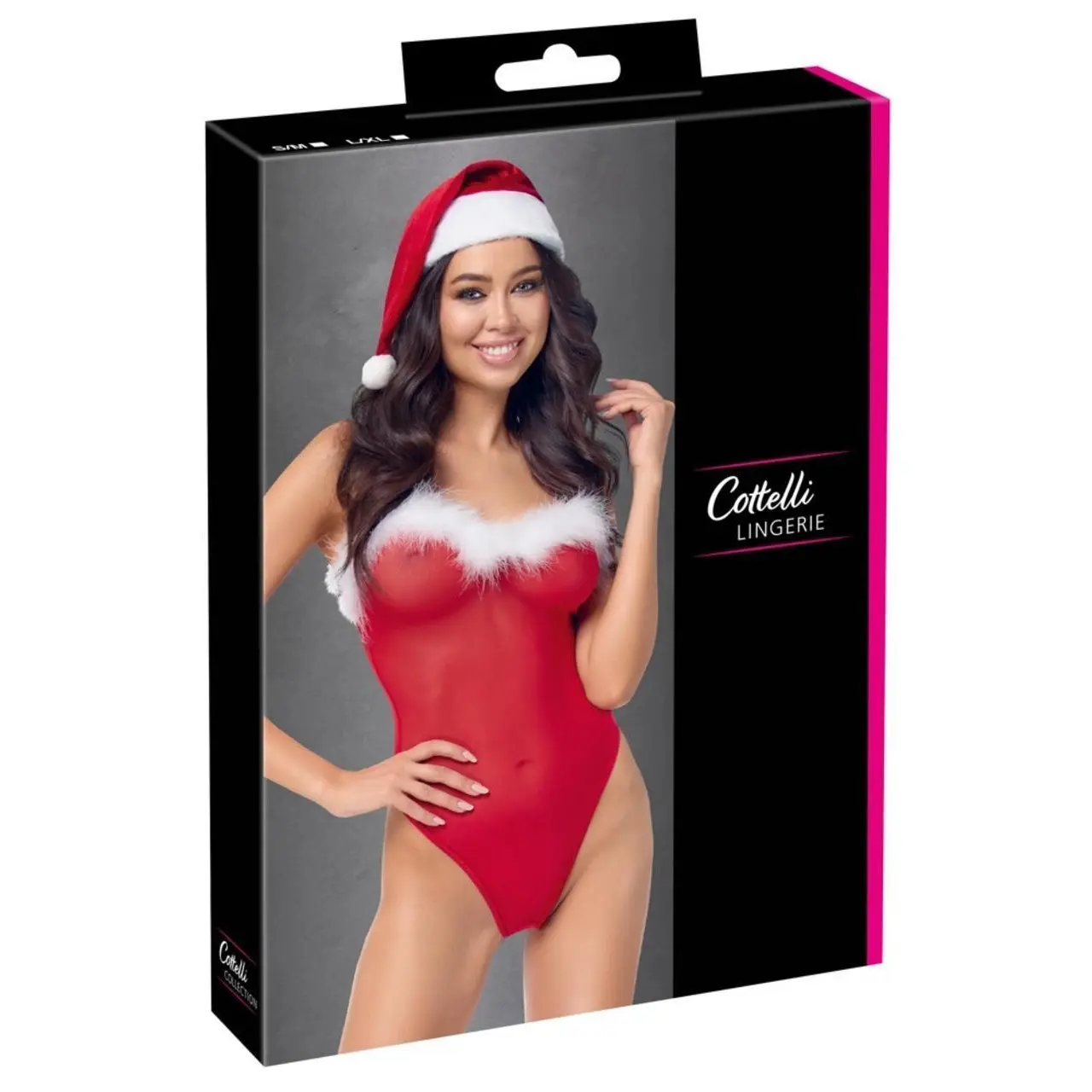 Cottelli Lingerie X-Mas Body z Czapeczką - Czerwony Komplet Świąteczny S/M