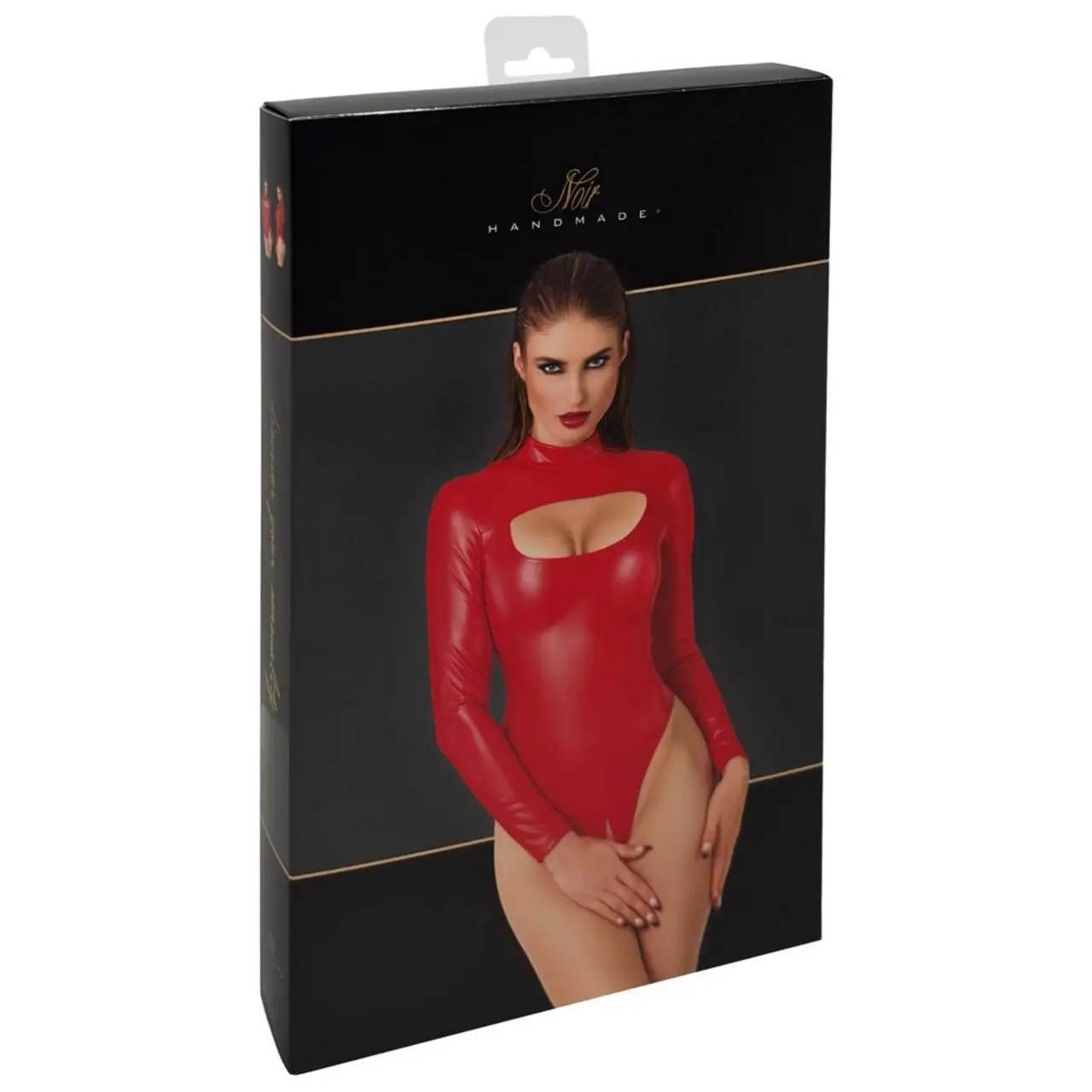 Noir Handmade Body Powerwetlook Czerwony M, wysoki kołnierz, wycięcie
