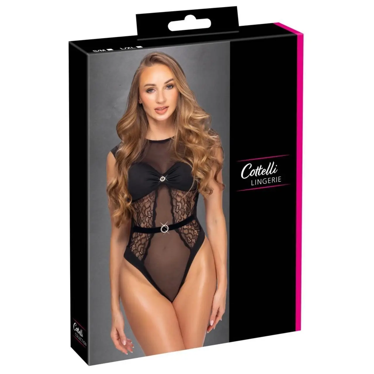 Cottelli LINGERIE - body z koronką i ozdobnymi kryształkami L/XL