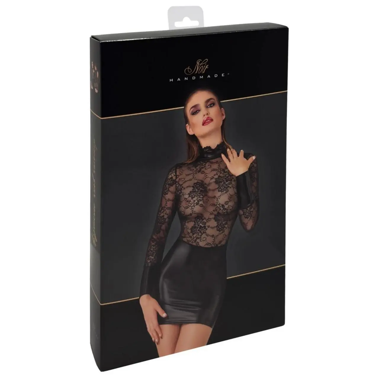 Noir Handmade Sukienka mini z koronką i kołnierzem L, czarna
