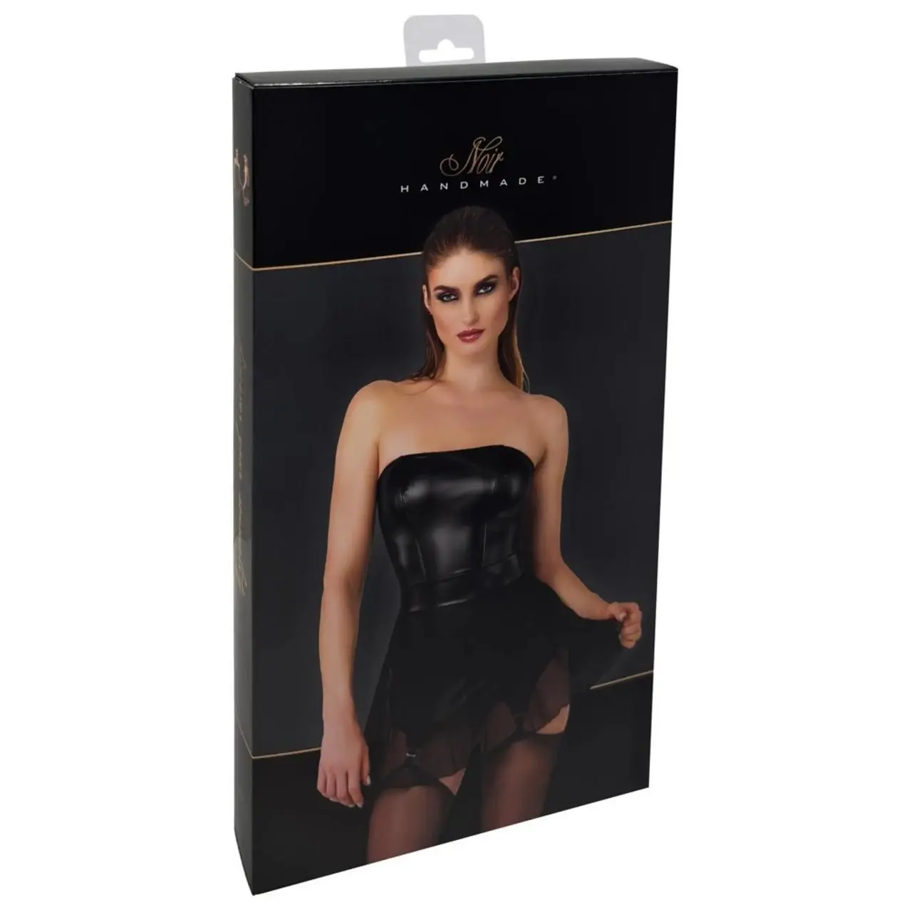 Noir Dress M czarna sukienka mini z szelkami i tiulowym dołem