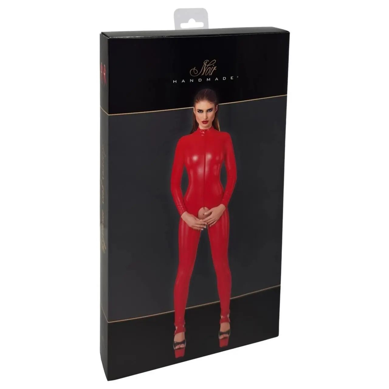 Noir Powerwetlook Jumpsuit czerwony M z długim zamkiem i stojką