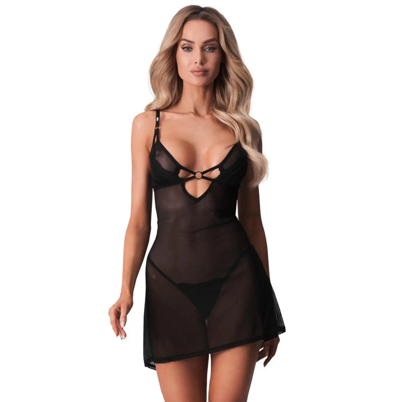 Obsessive Alliane Chemise S/M z transparentnym materiałem i stringami