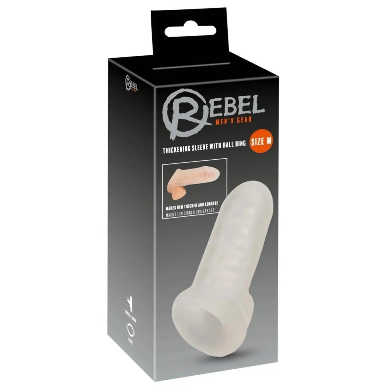 Rebel Sleeve M - Elastyczna nakładka powiększająca z pierścieniem, TPE