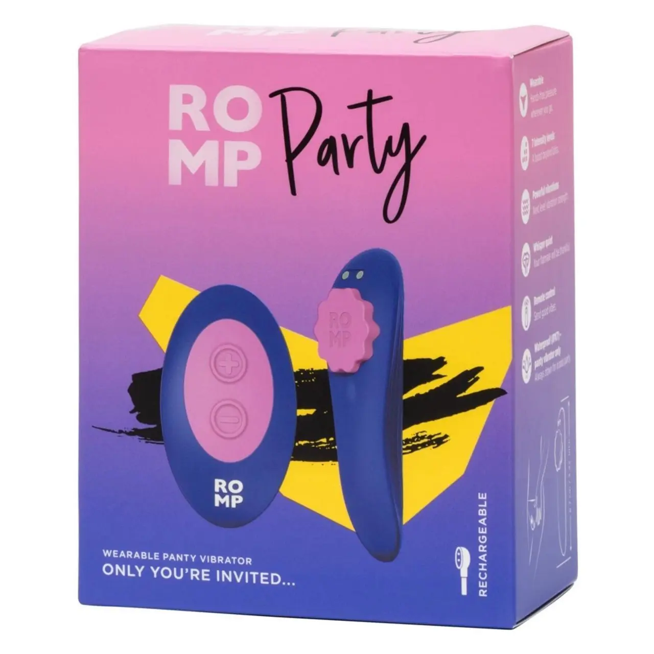 ROMP Party - Wibrujący model intymny z pilotem, wodoodporny, silikonowy