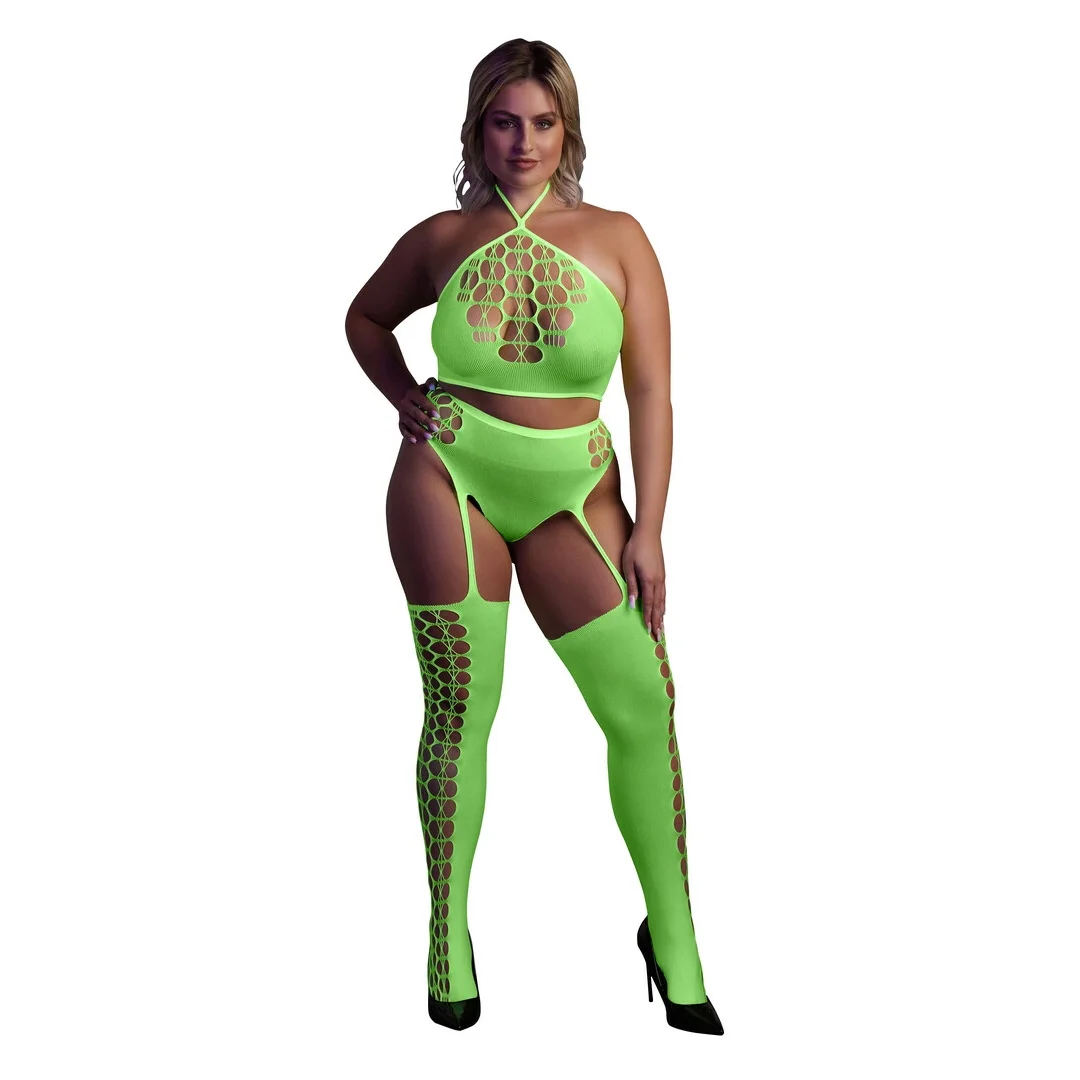 Ouch! by Shots Body dwuczęściowe Neon XL/XXXXL z topem i pończochami