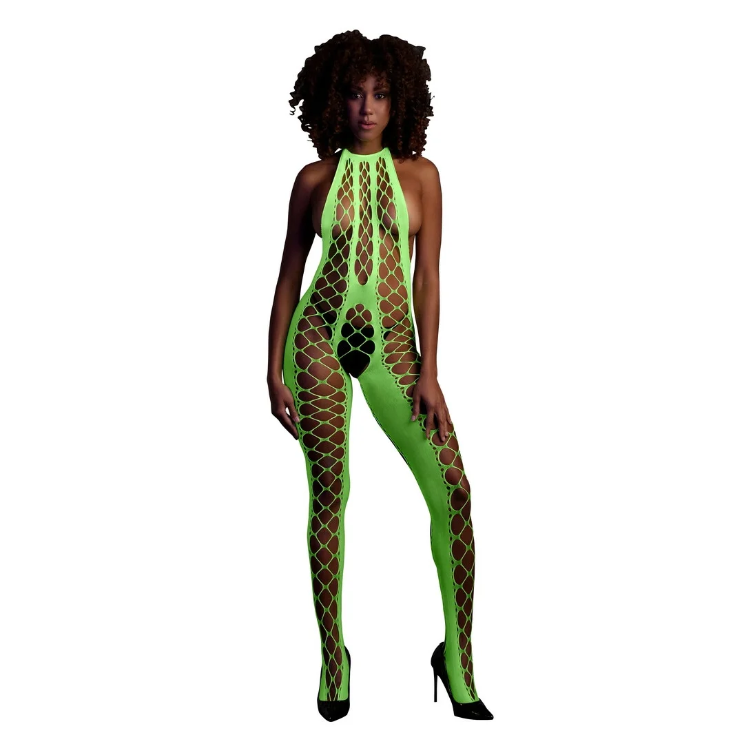 Ouch! by Shots Bodystocking Neon XS/L - głęboki dekolt, UV aktywacja