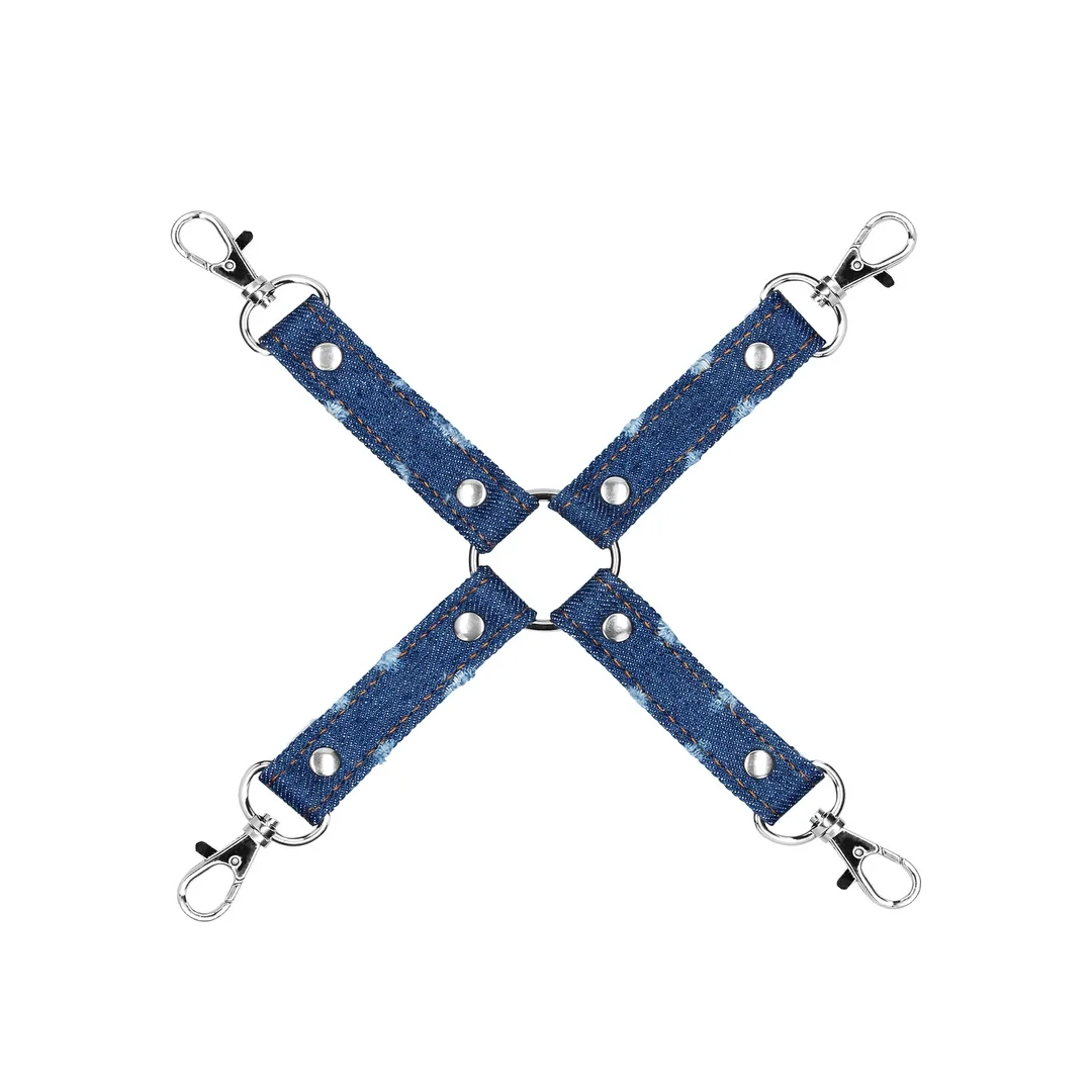 Ouch! Denim Hogtie 4-Way uprząż do krępowania, wytrzymały denim, 25 cm