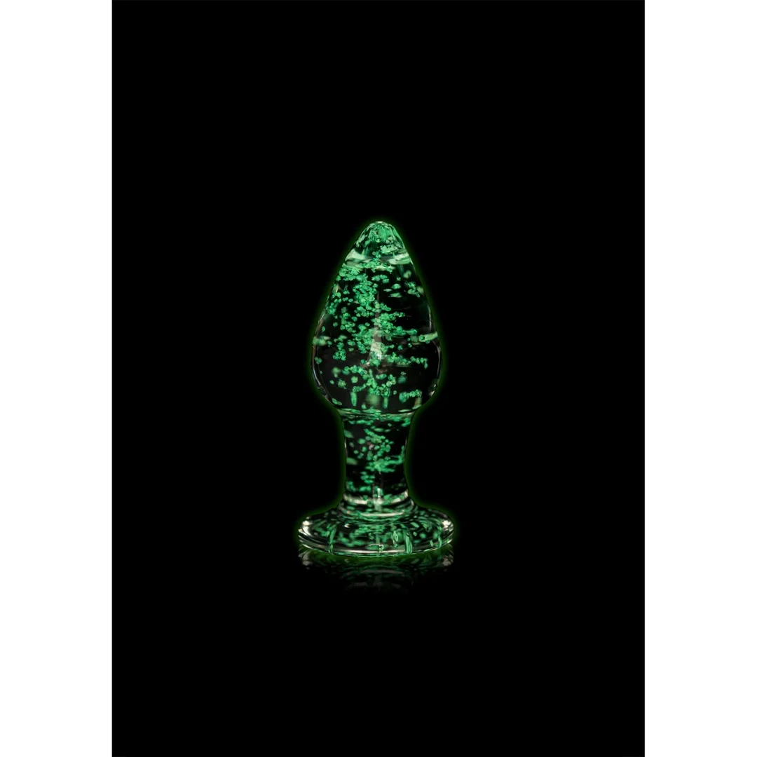 Ouch! Glow in the Dark Szklany korek intymny świecący średni zielony