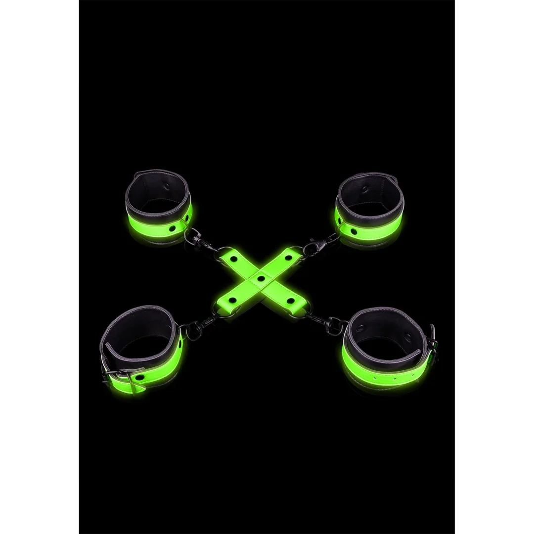 Ouch! Glow in the Dark - Zestaw mankietow na ręce i kostki, fluorescencyjny