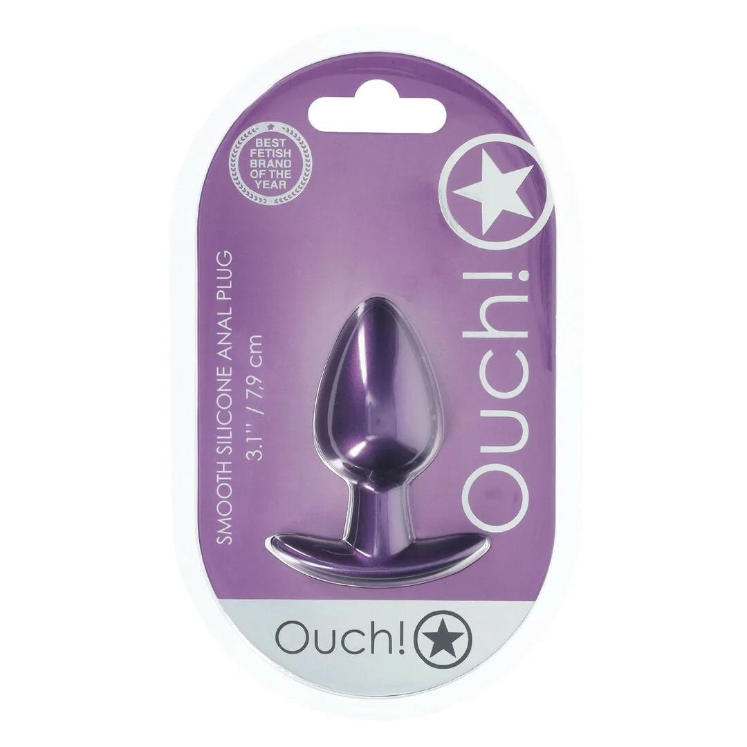 OUCH! Plug silikonowy średni 7,9 cm metaliczny fioletowy anatomiczny