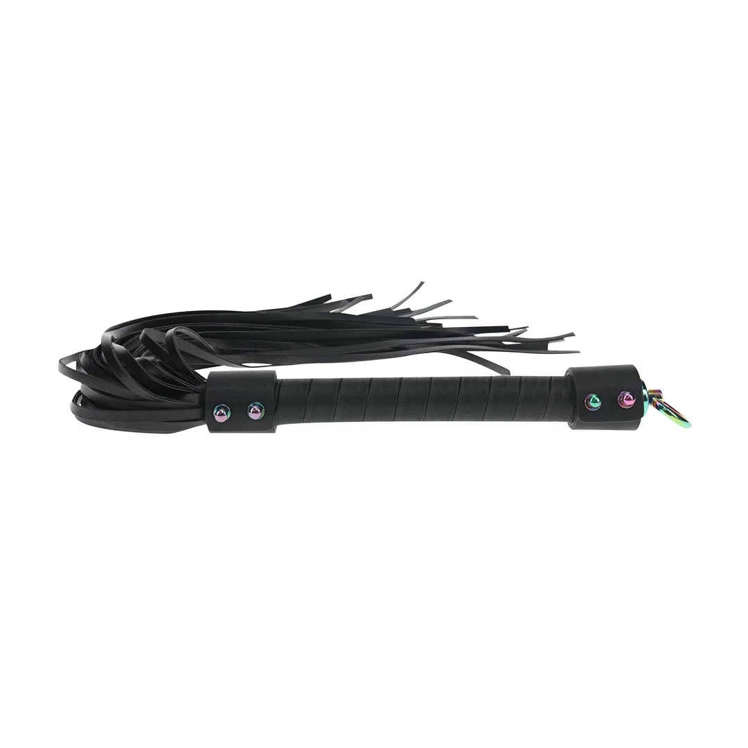Ouch! Venice Collection Flogger Black - elegancki bat skorzany z uchwytem
