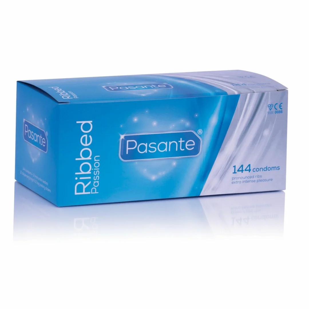 Pasante Ribbed 144 szt. prezerwatywy transparentne, prążkowana powierzchnia