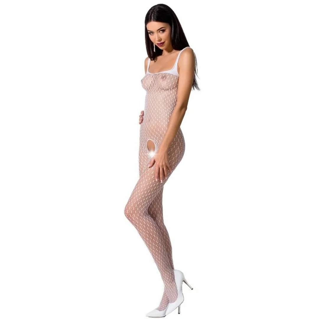 Passion BS071 Bodystocking biała koronkowa, uniwersalny rozmiar