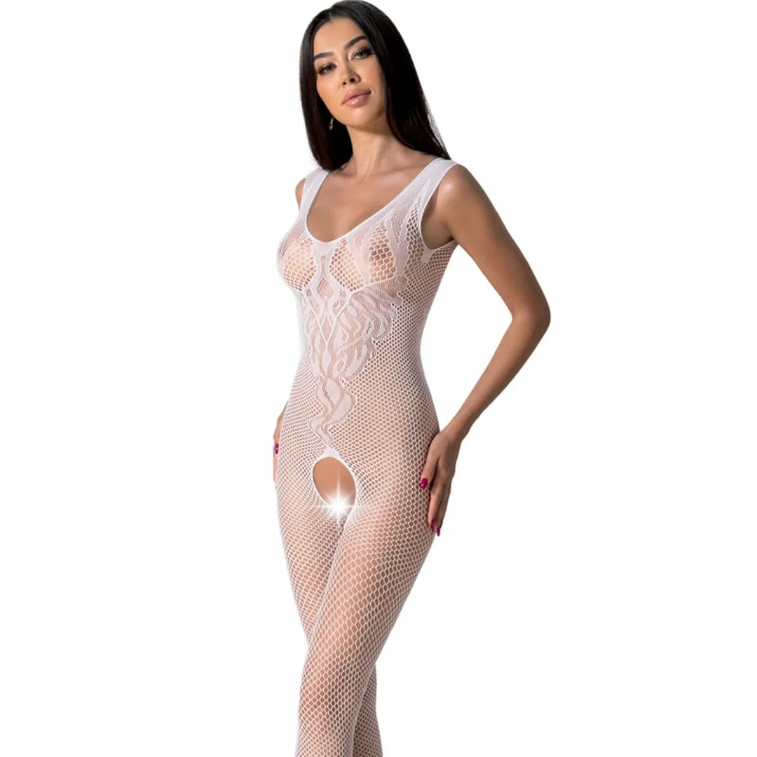 PASSION BS098 bodystocking biały, elastyczny, jeden rozmiar