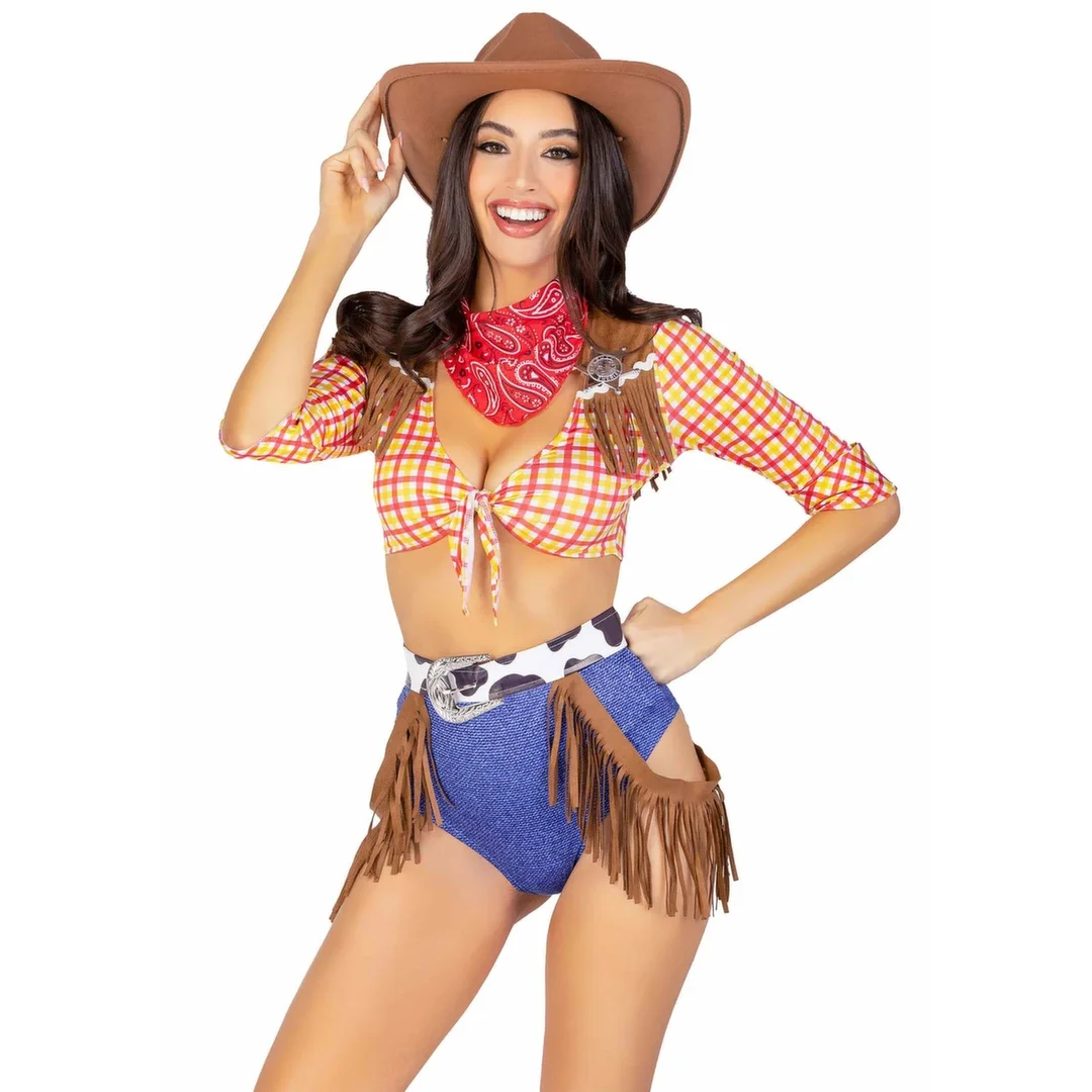 Playful Cowboy komplet top z frędzlami i spodnie western 5-częściowy S