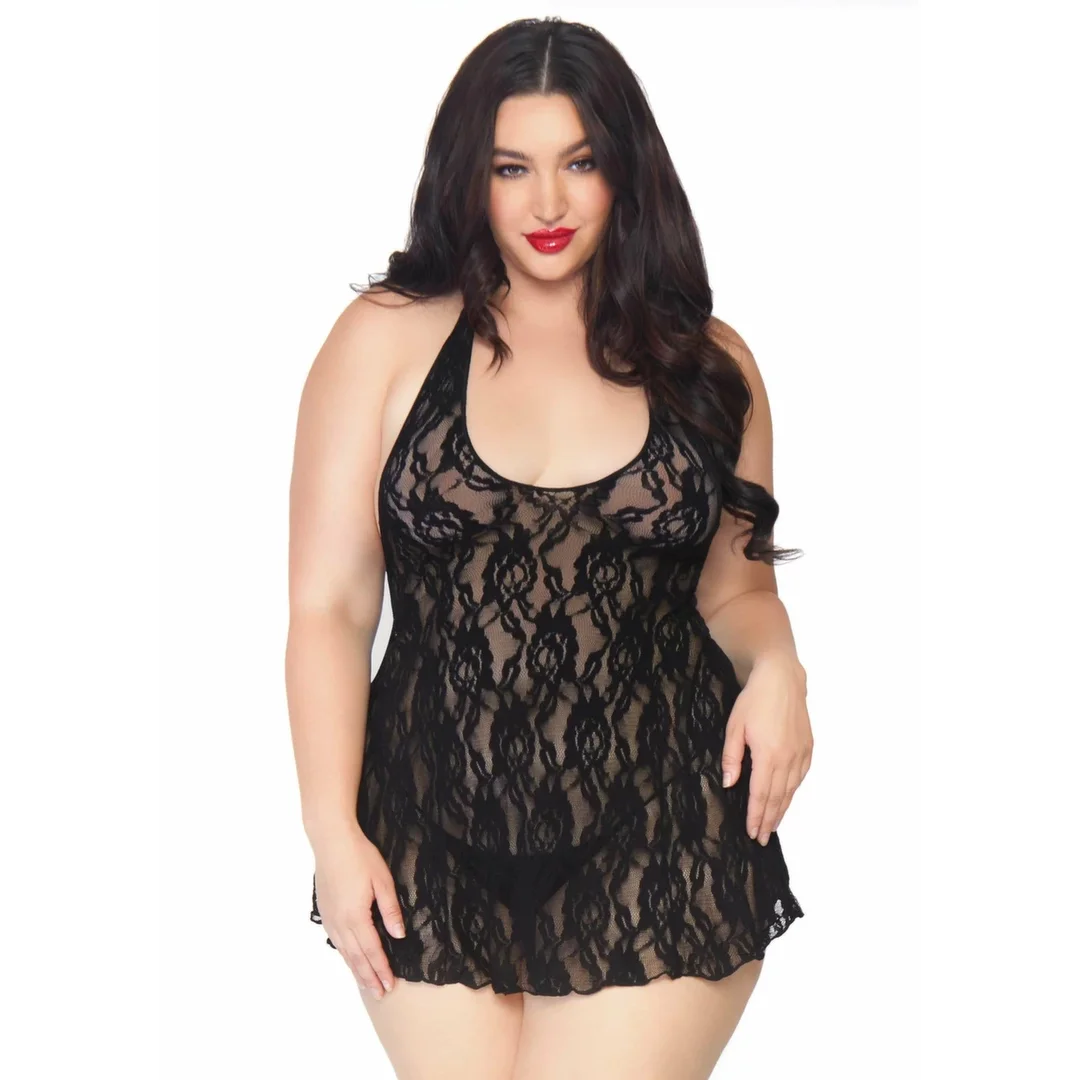 Plus Halter Rose Lace Dress koronkowa sukienka z halterem XL+ roż