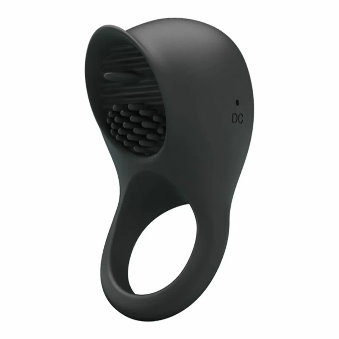 Pretty Love Licking Ring - silikonowy pierścień wibrujący USB czarny