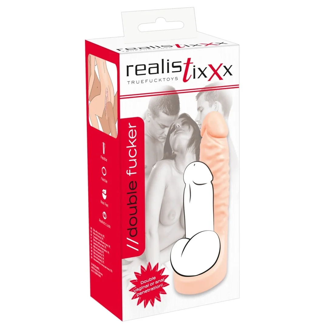 Realistixxx Double Fucker - Pierścień elastyczny z anatomiczną nakładką 18 cm