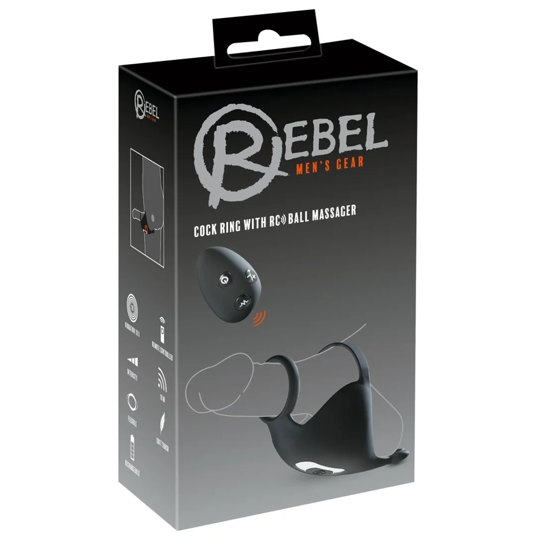 Rebel Cock Ring RC Ball - silikonowy pierścień z masażerem jąder, czarny
