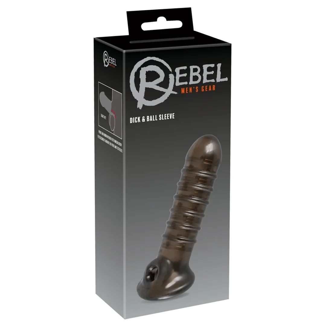 Rebel Nakładka Czarna z Otworem na Jądra i Rowkami 18 cm TPR