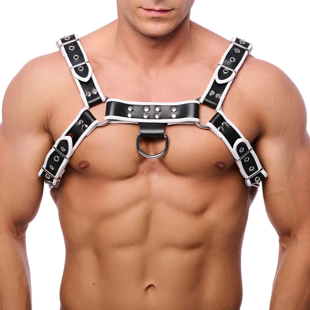 Red Leather Premium Leather Harness L/XL czarno-biały skorzany pas