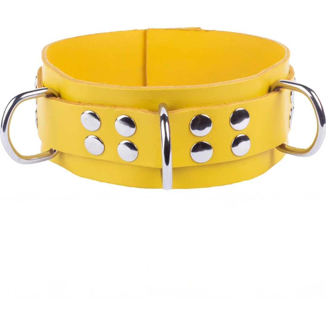Red Leather Skorzana Obroża Regulowana Żołta 38-52 cm Metalowe Okucia