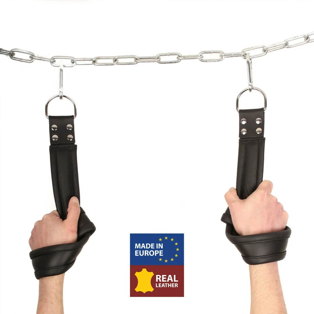 Red Leather Skorzane Kajdanki Zawieszane z Karabińczykami Czarne