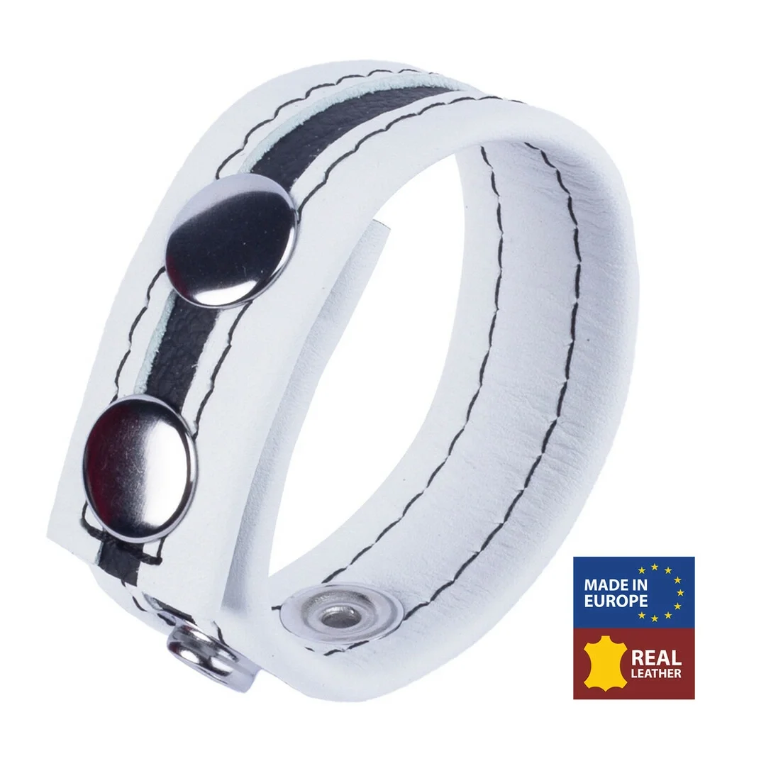 Red Leather Tippy Pasek Regulowany Skorzany Biały - Pierścień Intymny 2,3 cm