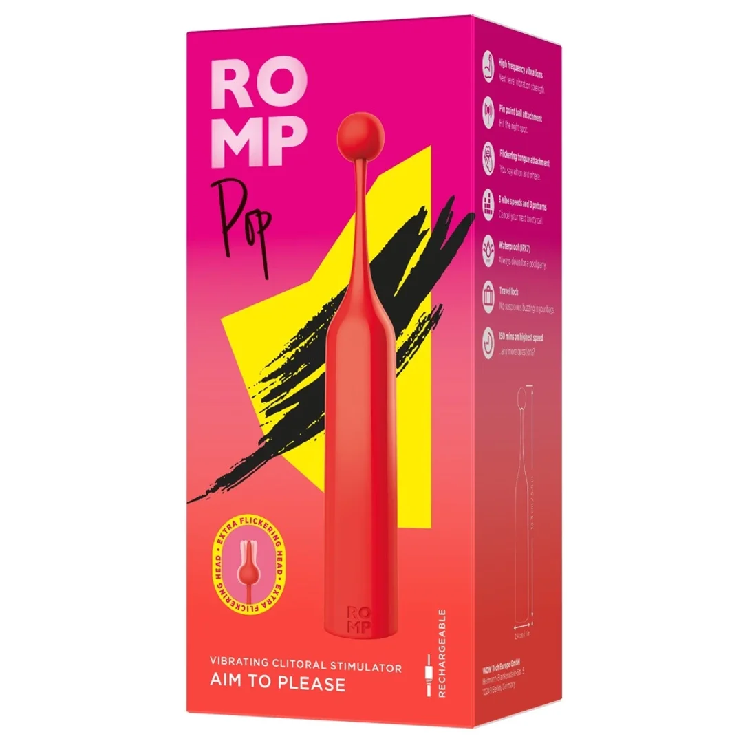 ROMP Pop Mini urządzenie wibrujące 2 wymienne końcowki silikonowe 14,5cm