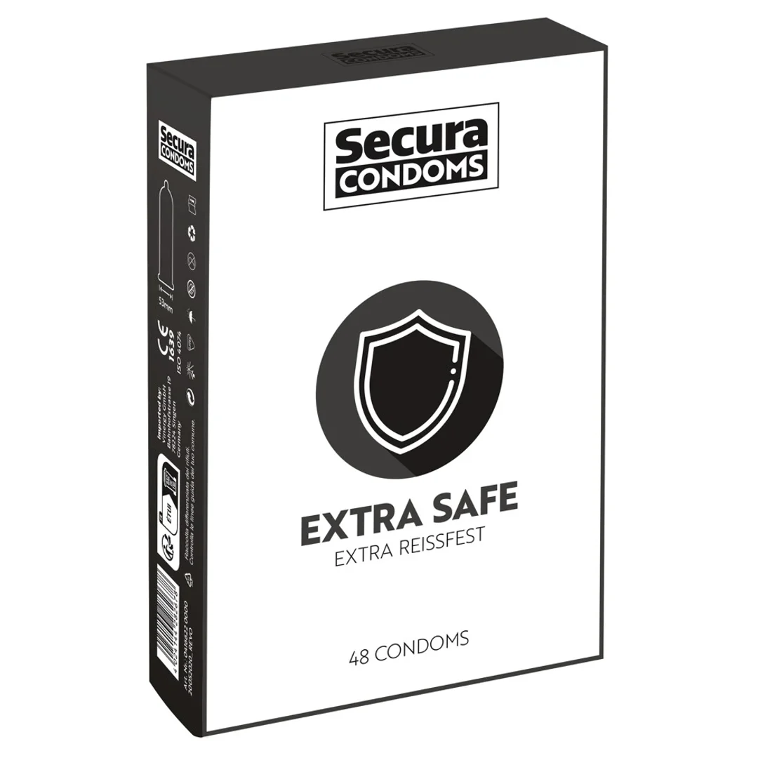 Secura Extra Safe 48 szt. - Wytrzymałe prezerwatywy, grubsza powłoka
