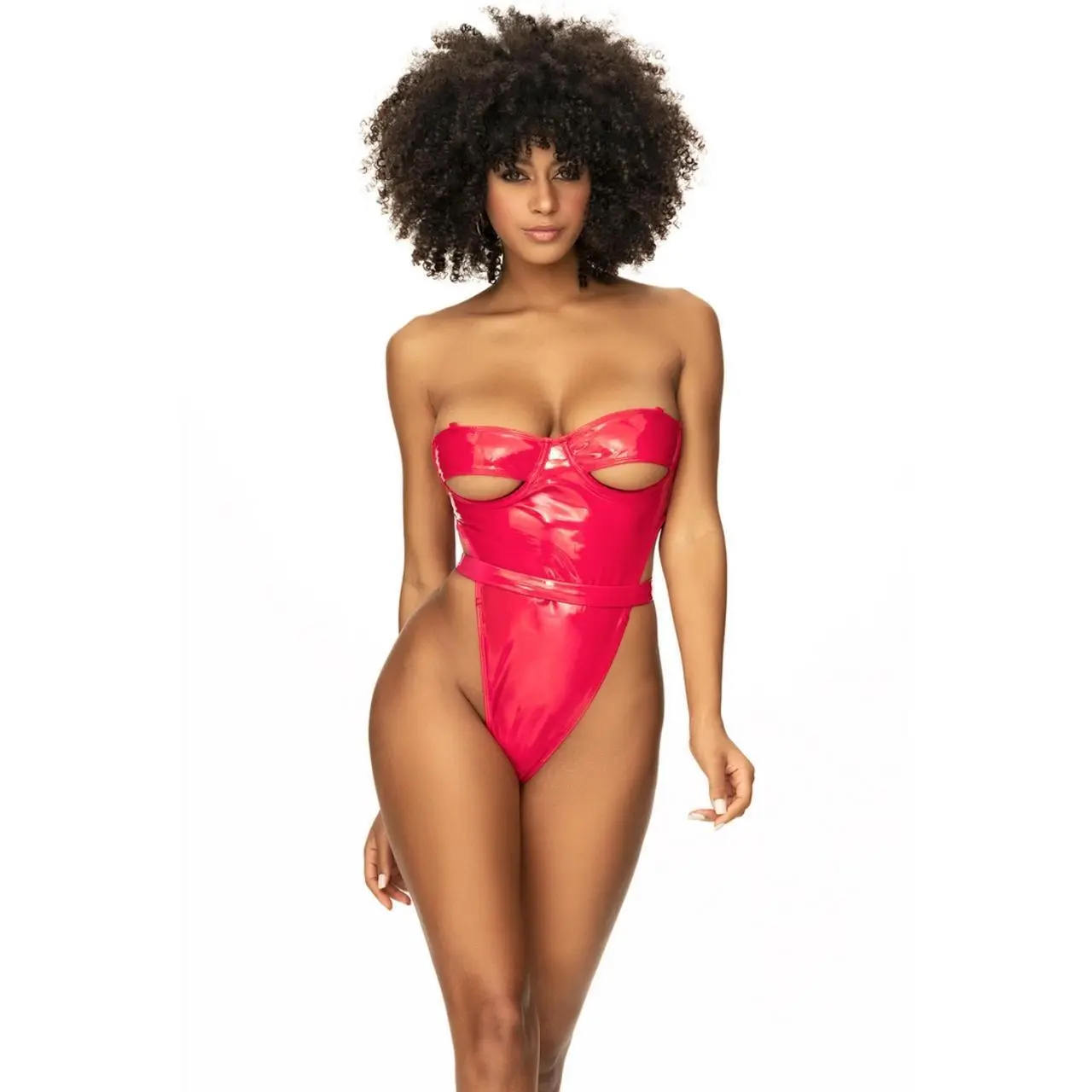 Mapale Teddy XL Wet Red - Body winylowe z regulacją i fiszbinami