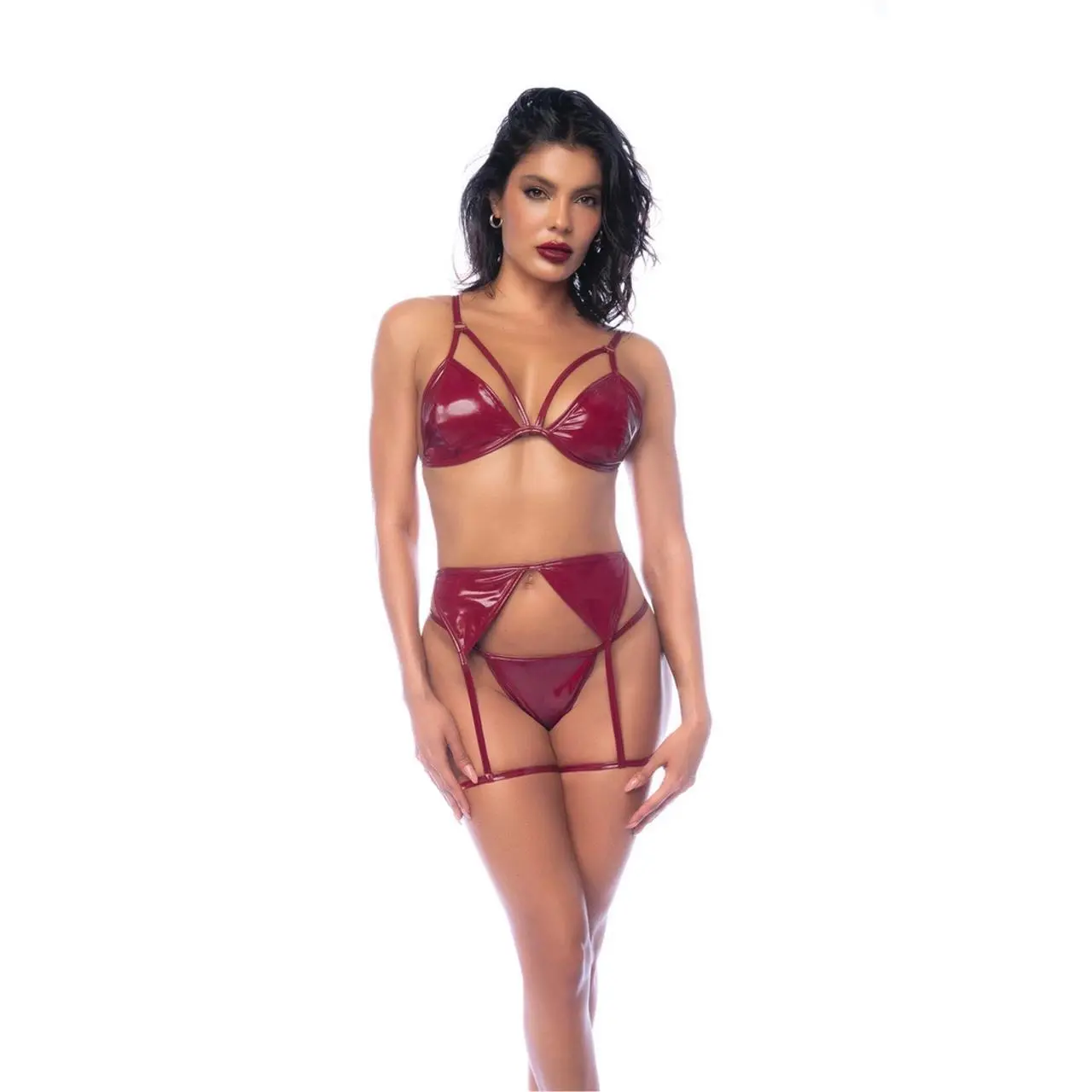 Coquette Zestaw Trzyczęściowy M Winylowy Ciemnoczerwony Gloss M