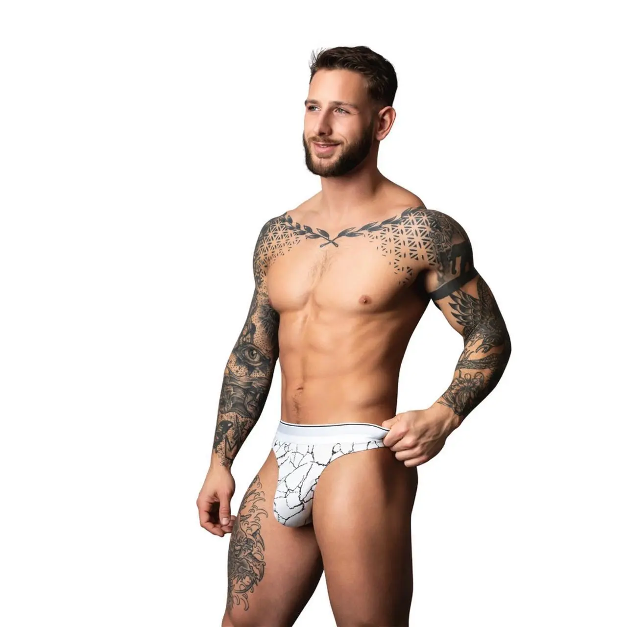 Male Power Soo Cumfy Thong S/M biały marmurkowy model męski