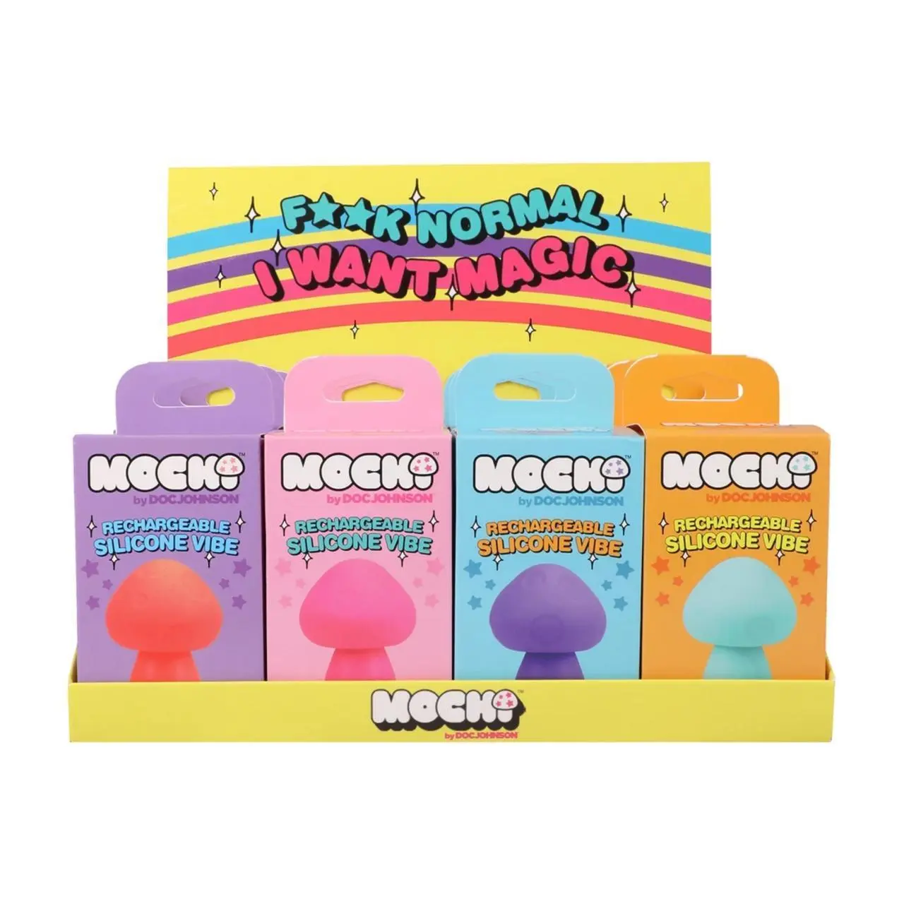 Doc Johnson Mushroom Vibe silikonowy kompaktowy masażer 12 sztuk na stojaku