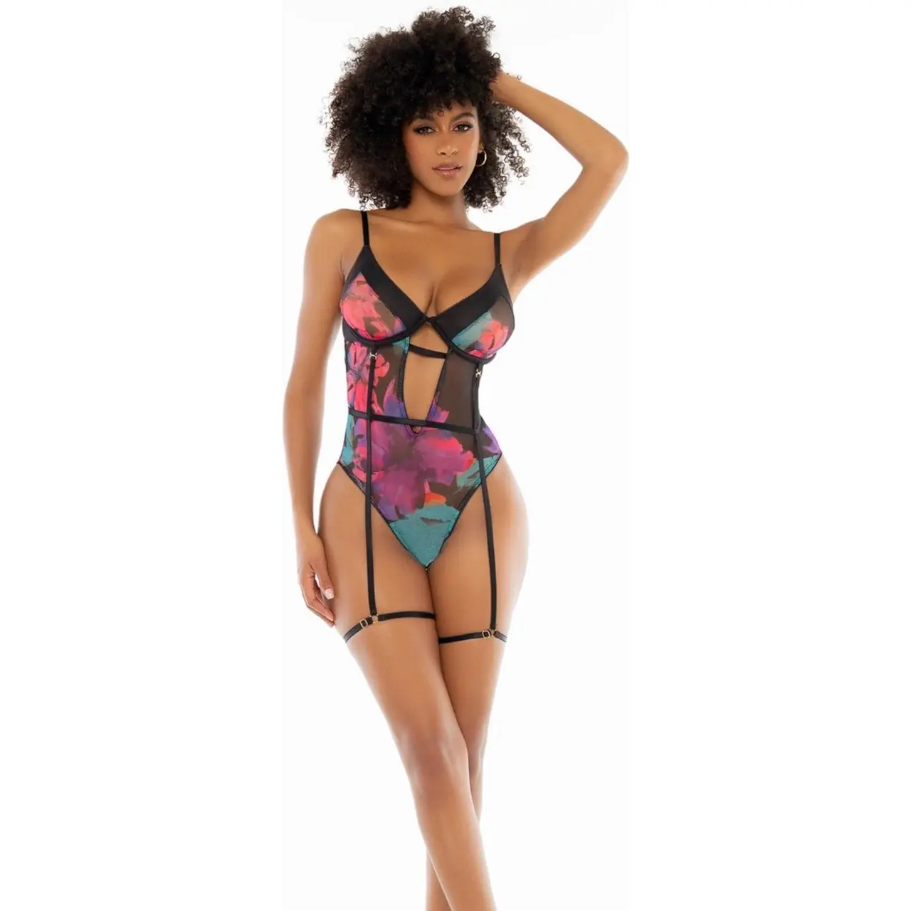 Mapale Teddy L/XL Czarny Kwiatowy Print Regulowane Ramiączka