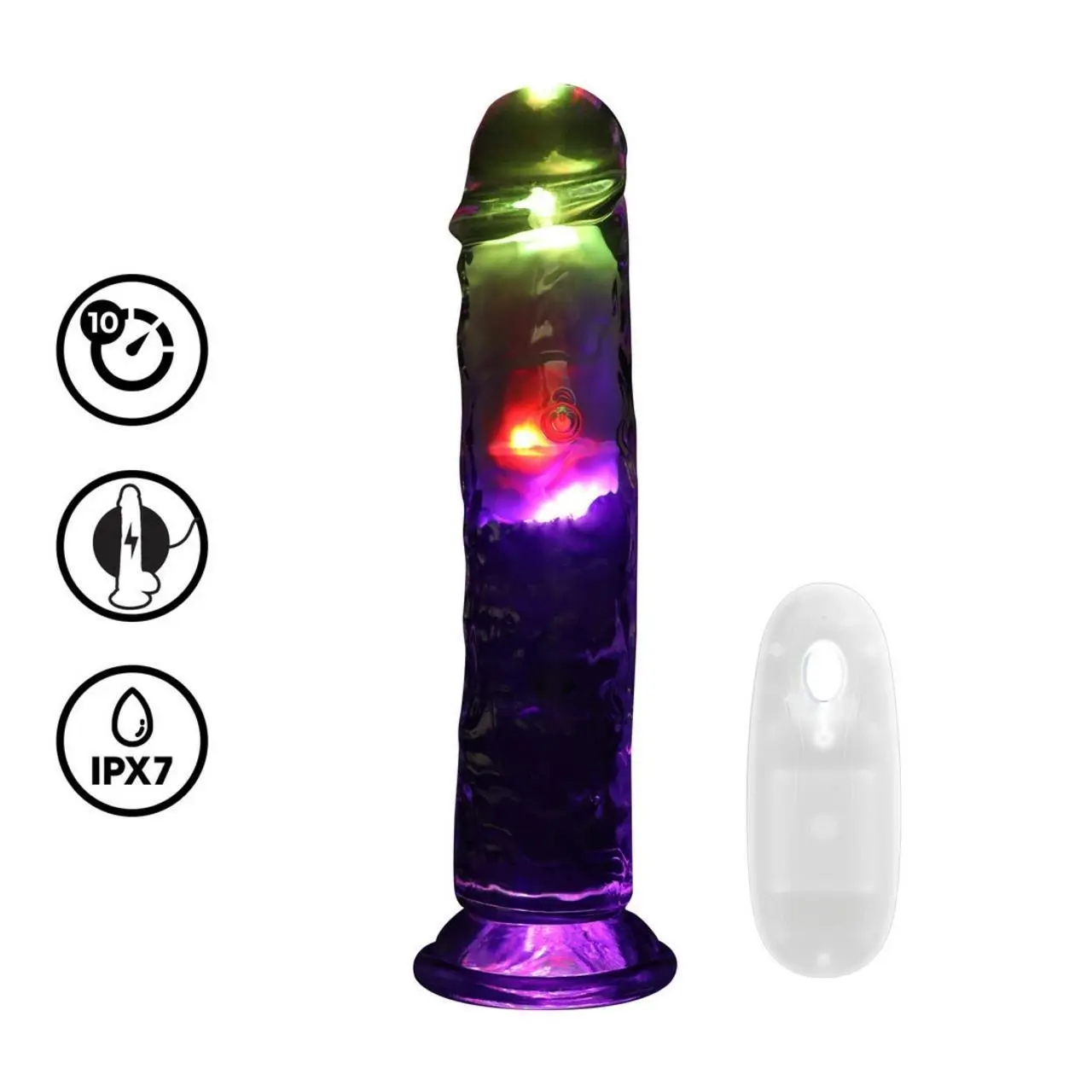 RealRock LED Wibrujący Model Prosty 20 cm Transparentny z Przyssawką