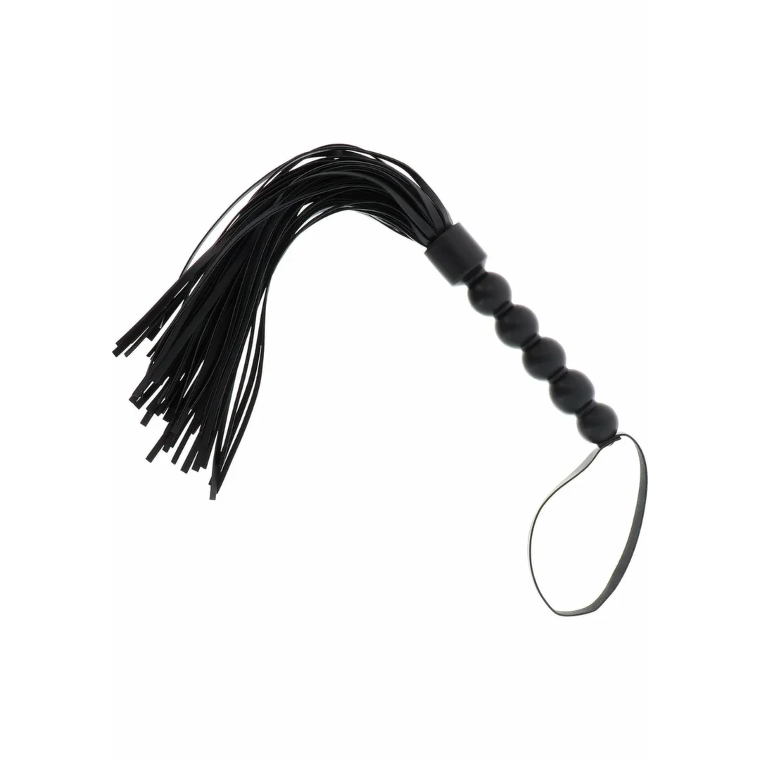 Short Beaded Flogger Whip czarny bat z koralikami PU Leather 40 cm