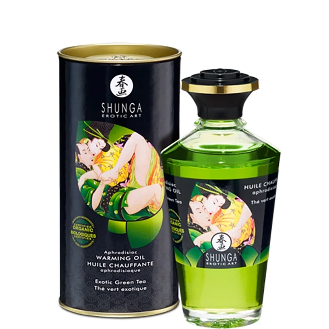 Shunga Aphrodisiac Warming Oil Green Tea 100ml - Rozgrzewający olejek do masażu