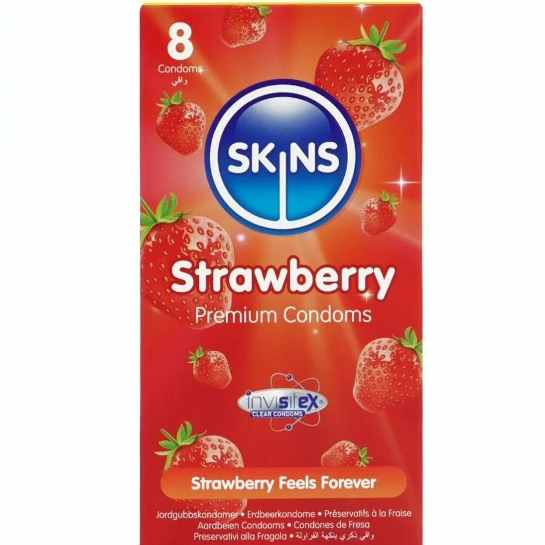 Skins Strawberry Premium 8 szt. - prezerwatywy zapachowe truskawkowe