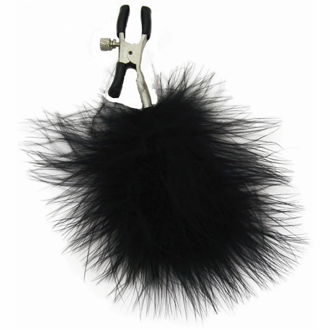 Sportsheets Feathered Nipple Clamps z regulacją i czarnymi piorkami
