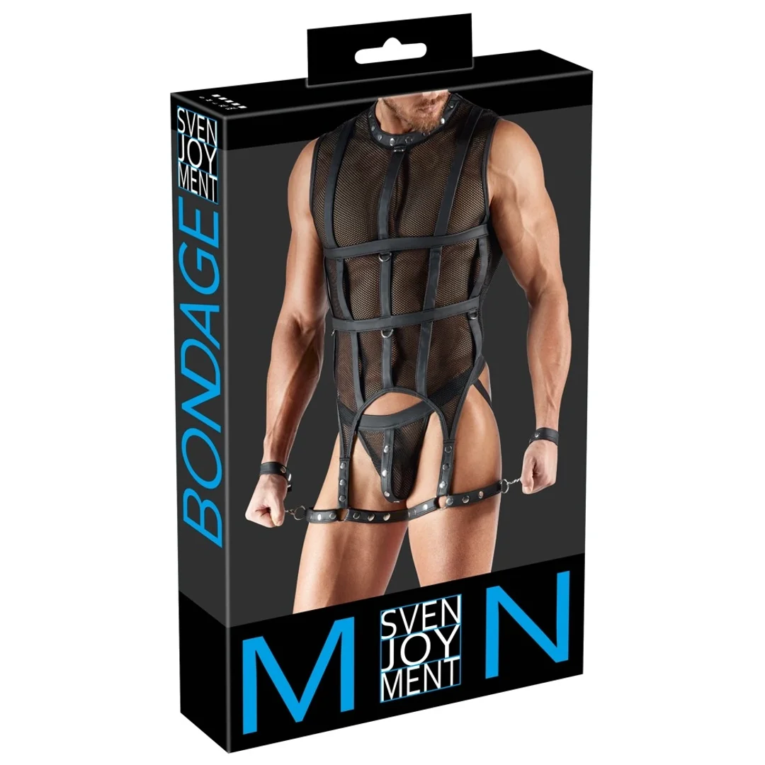 Svenjoyment BONDAGE Bezrękawnik siateczkowy z uprzężą na uda czarny M