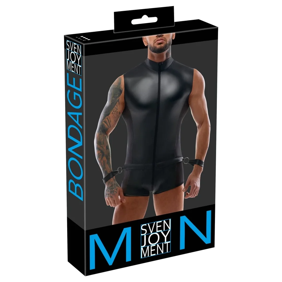 Svenjoyment Bondage Kombinezon Matowy L z Mankietami i Siatką