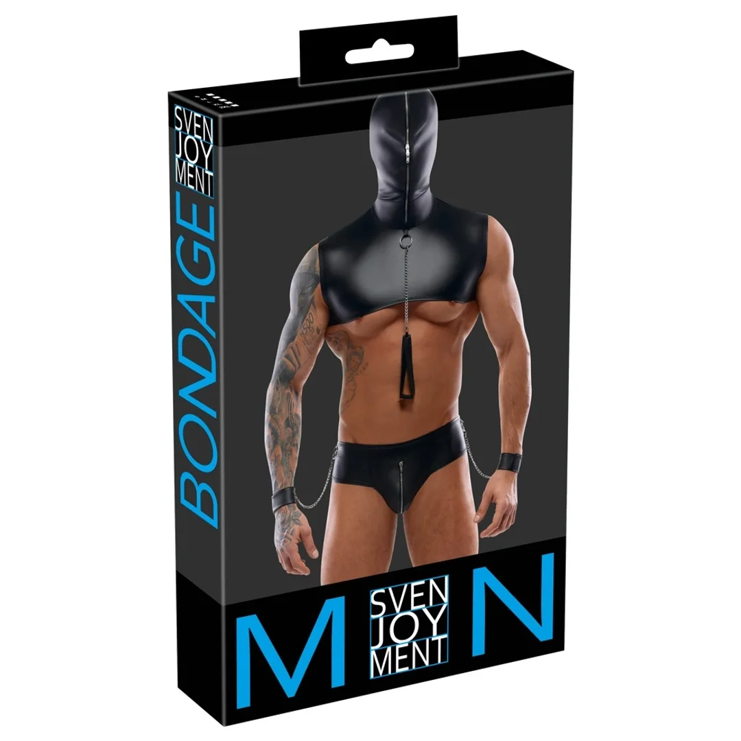Svenjoyment Bondage zestaw męski matowy czarny 2XL z kapturem i akcesoriami