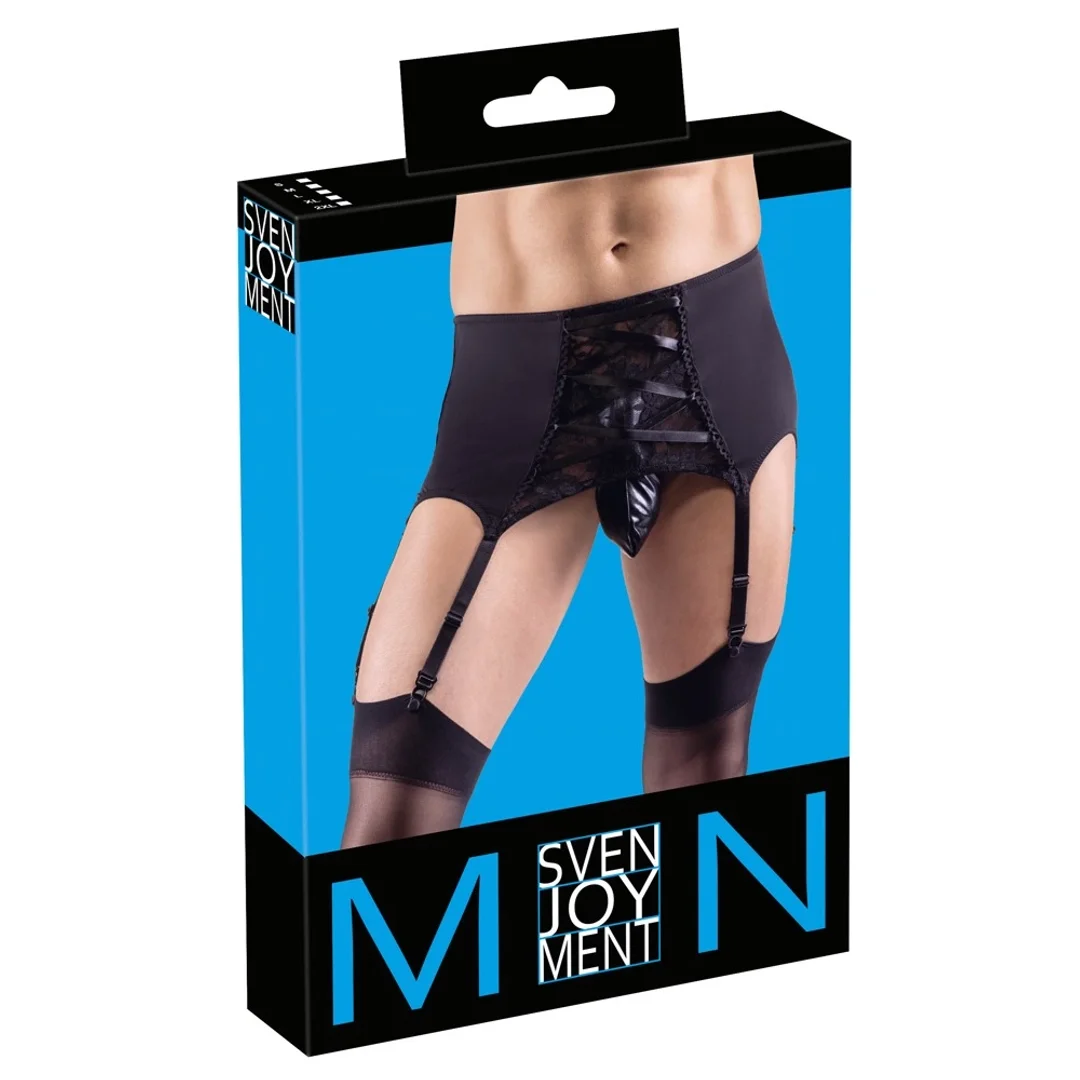 Svenjoyment Pas do Pończoch Męski Czarny Koronkowy 2XL Komfortowy