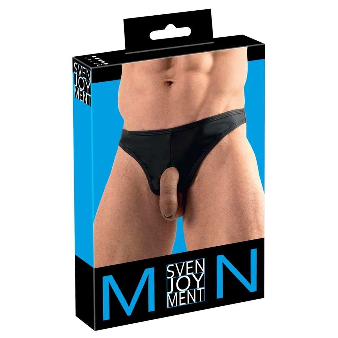 Svenjoyment Showmaster L - stringi męskie z otworami, matowa czerń