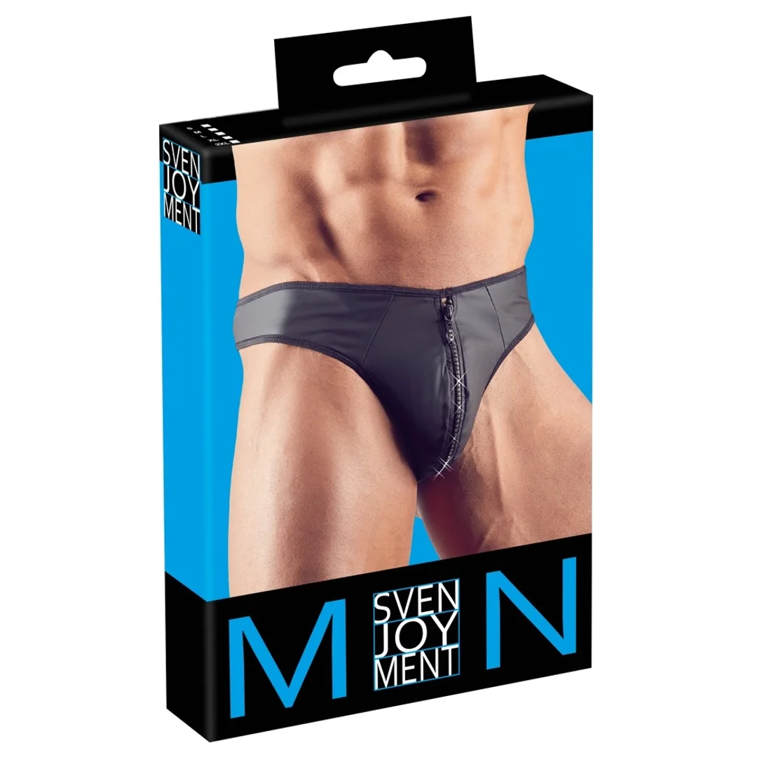 Svenjoyment Stringi męskie 2XL połysk zamek błyszczący czarne