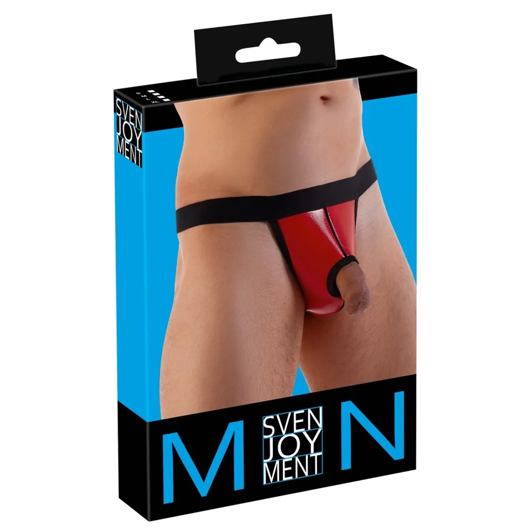 Svenjoyment Stringi męskie czerwone S/M z otworem, połysk, elastyczne